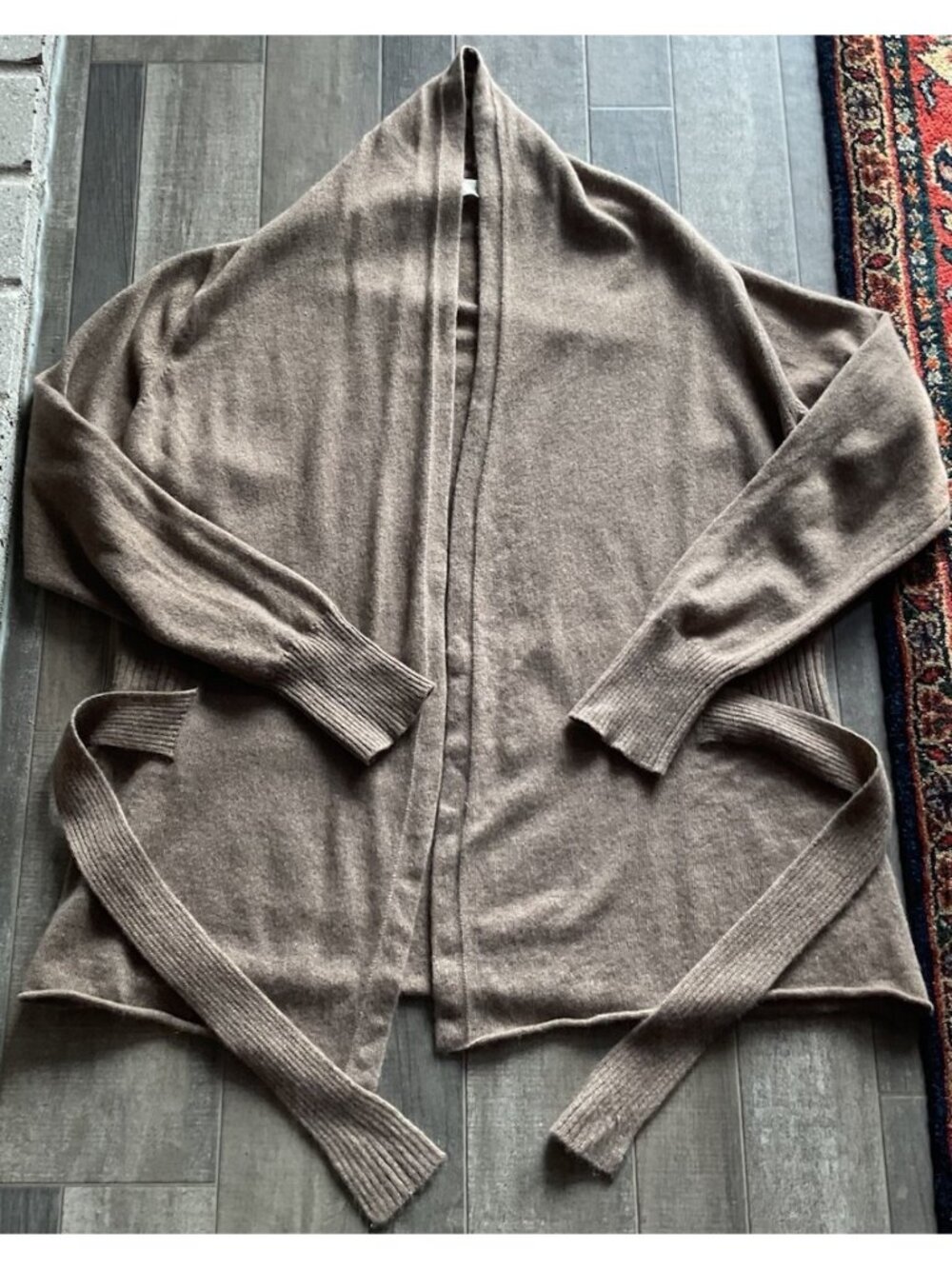 Johnston Cashmere Open Sweater Wrap Beige Vintage Long Sweater Knit Med Scotland